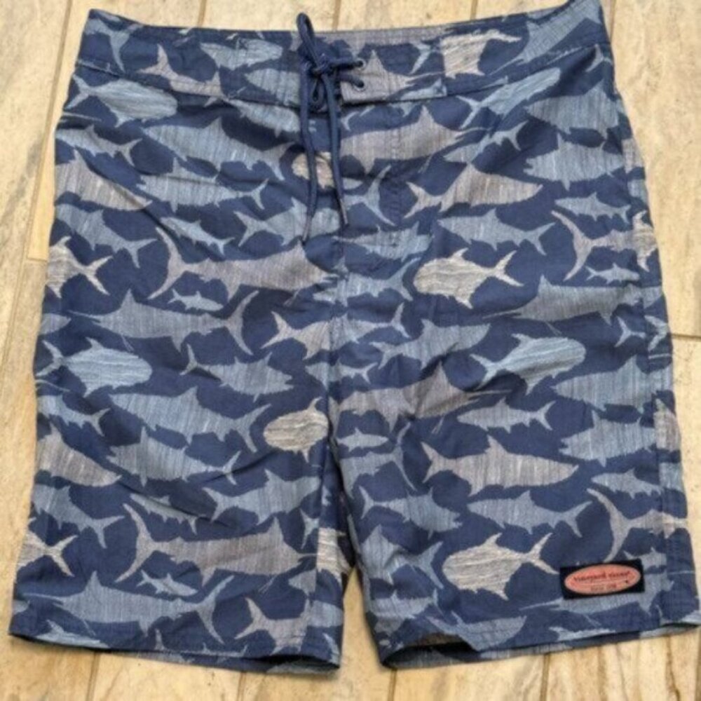 NEW Vineyard Vines boys youth XL (18) blue/white swim trunks Swim Trunks